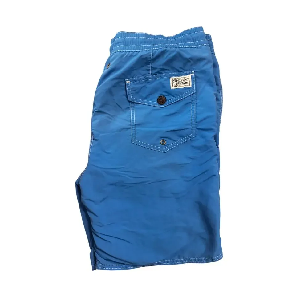 Polo Ralph Lauren Men's Swim Trunks Blue Yellow Lined Preppy Old Money Size M